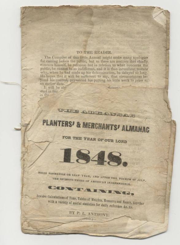 Almanac, The Arkansas Planter's & Merchant Works eMuseum