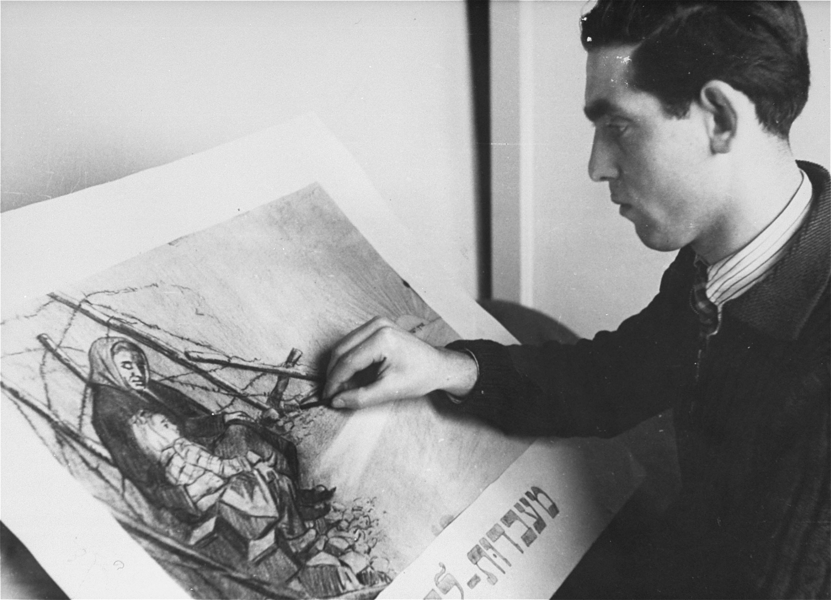 Metzger, a young artist in the Landsberg displaced persons' camp, works