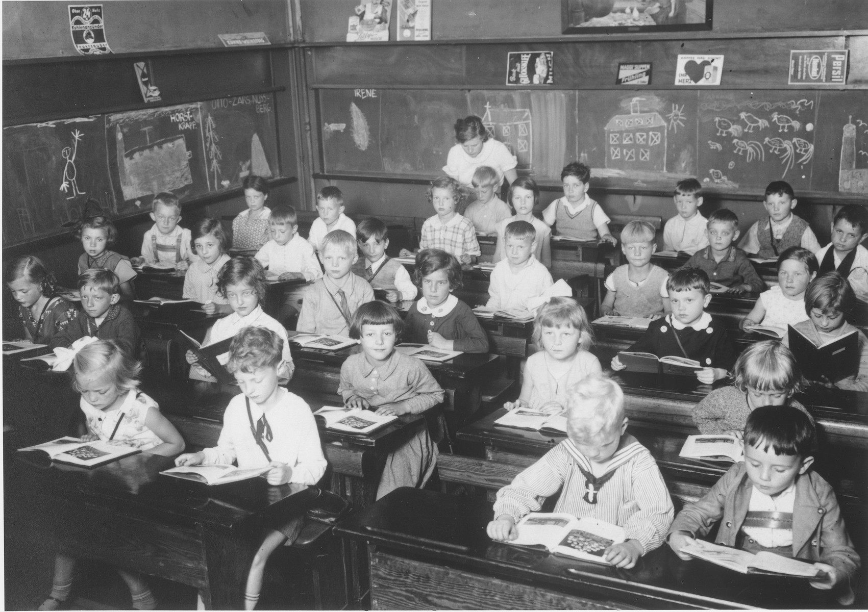 First grade pupils study in a classroom in a public school in Hamburg