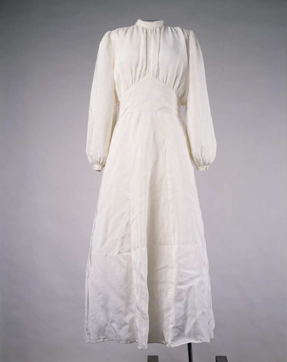 Wedding dress made from a parachute worn for a wedding in a displaced