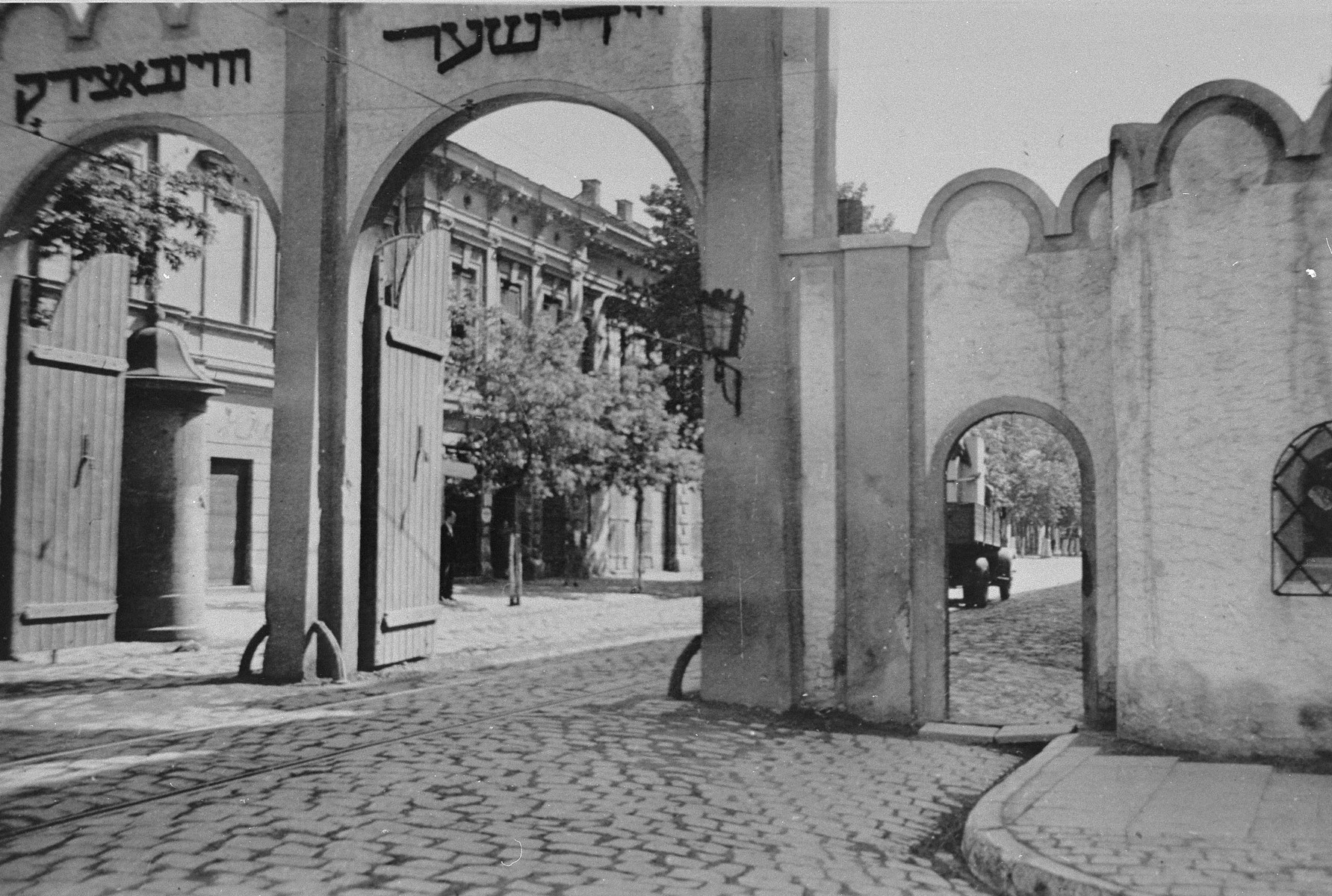View of the arched entrance to the Krakow ghetto. Collections Search