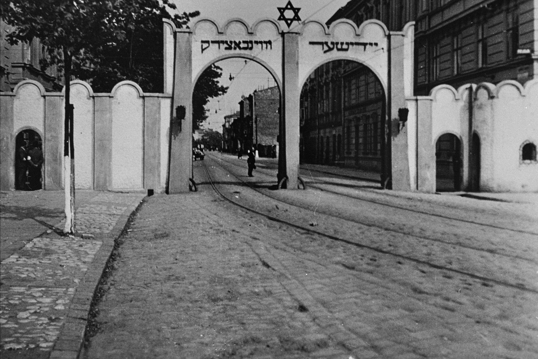 View of the gate at the Krakow ghetto. Collections Search United