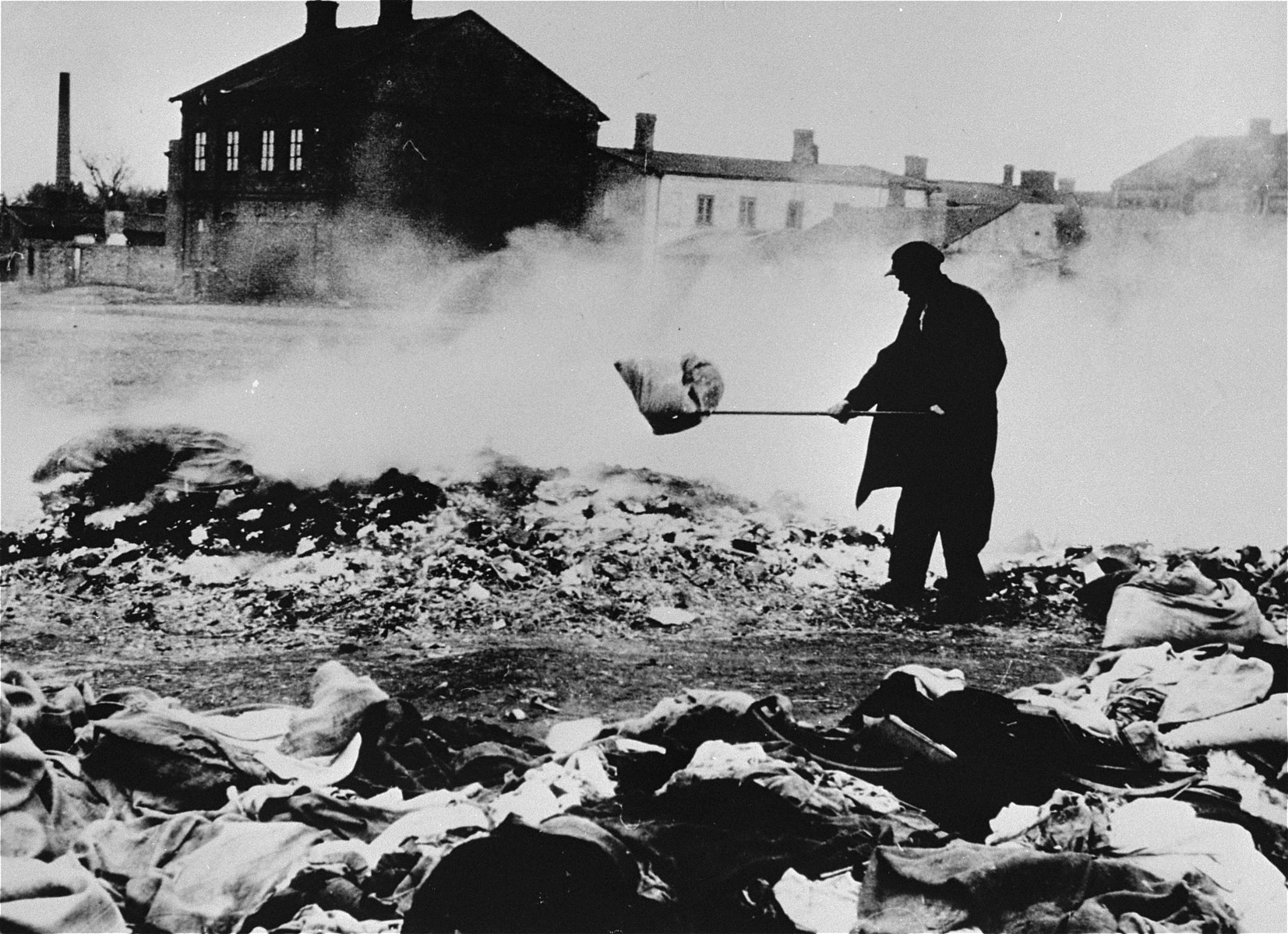 The personal effects of Jews who have been deported are burned in the