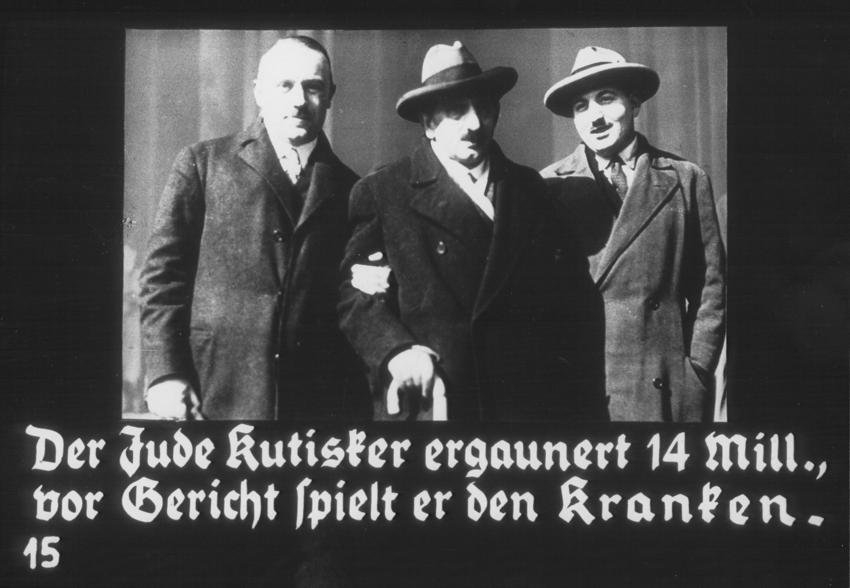 Propaganda slide entitled "The Jew Kutisker swindles 14 million, he