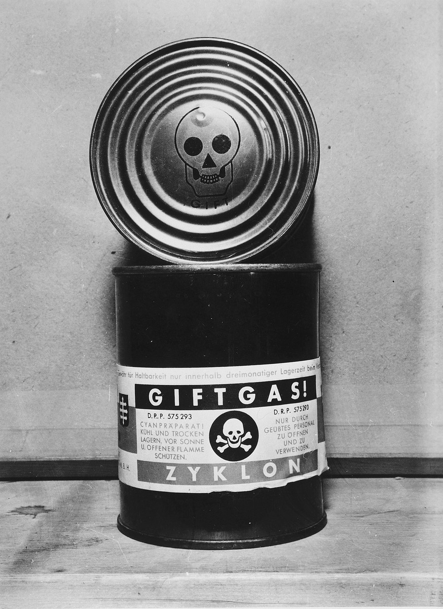 A canister of Zyklon B found in the Dachau concentration camp and