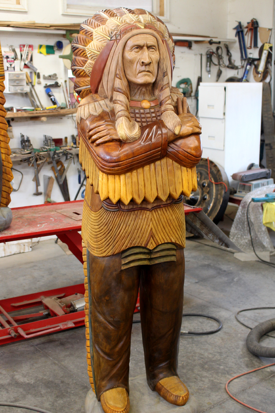 Wood Indian 6' Life Size Chief Slowly Hand Carved / Signed