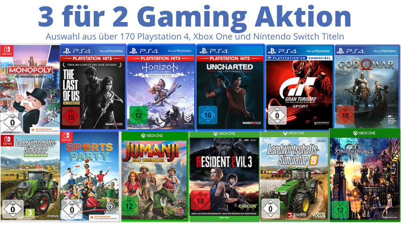3 für 2 Gaming Aktion Auswahl aus über 170 Playstation 4, Xbox One und