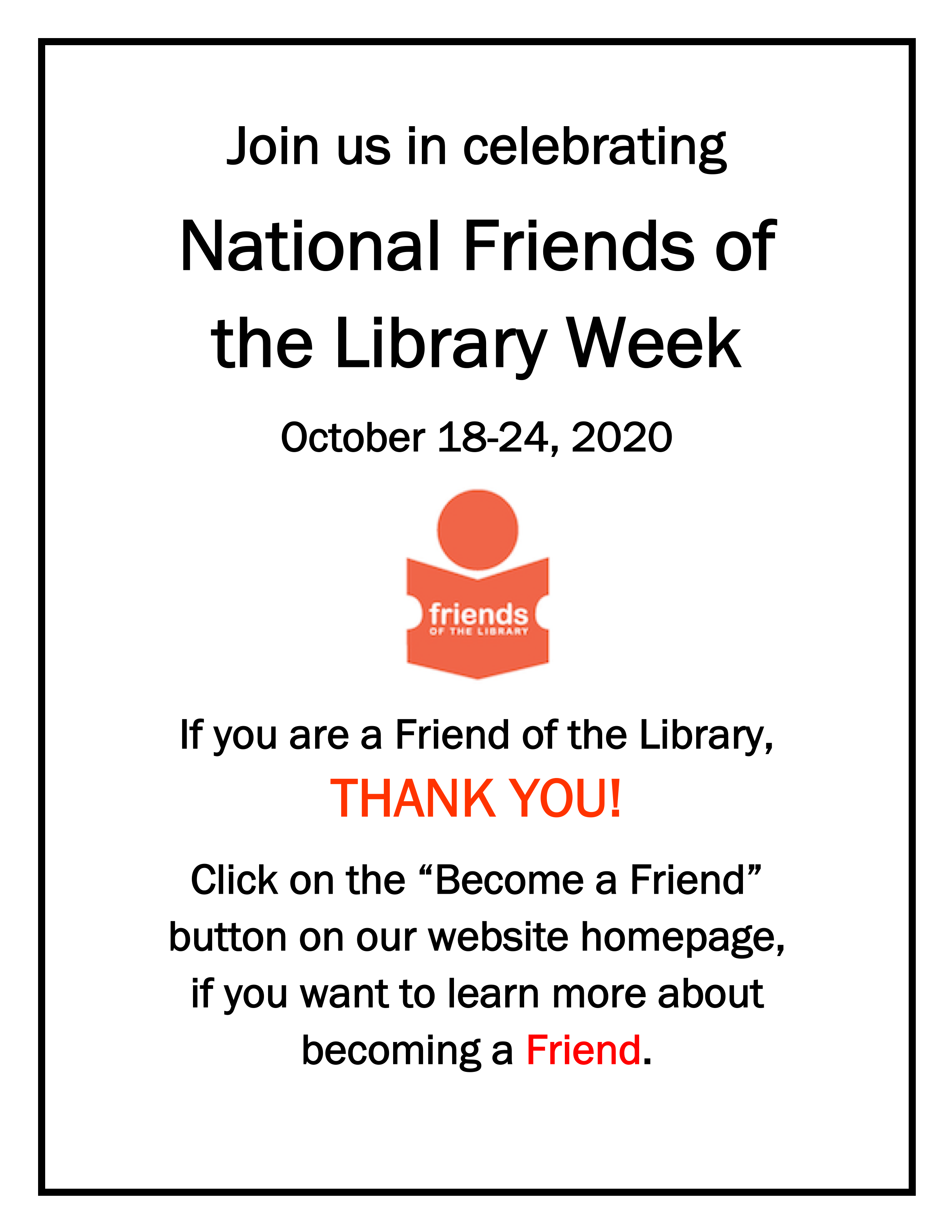 National Friends of the Library Week Oct 1824, 2020 Friends of the