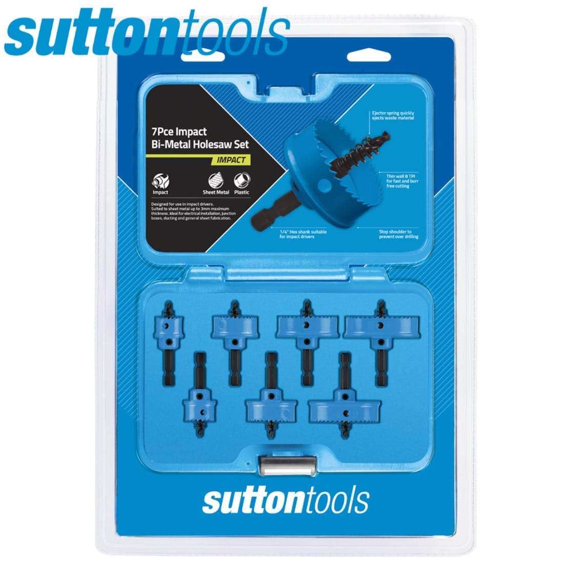 H119S7 Sutton BiMetal Impact Holesaw Set 1938mm 7 Pce Collins Tools