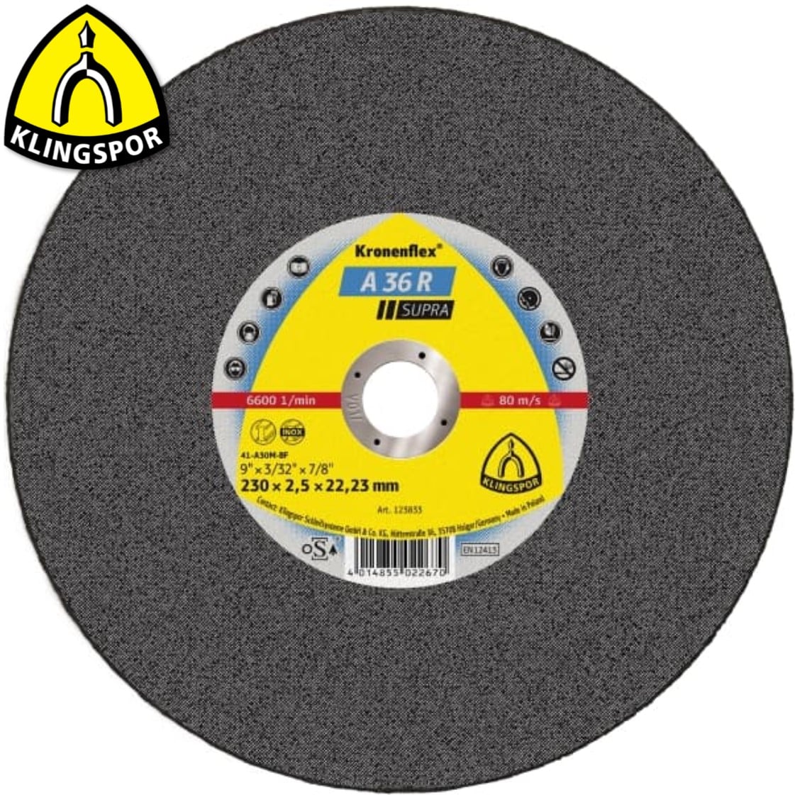 123208 Klingspor Cut Off Wheel Supra/Flat A 36 R Supra Stainless Steel