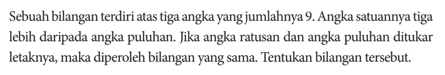 Sebuah bilangan terdiriatas tiga angka yang jumlahnya 9.A&hellip;