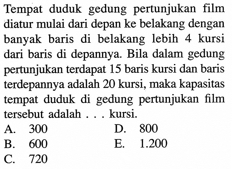 Tempat duduk gedung pertunjukan film diatur mulai dari de...
