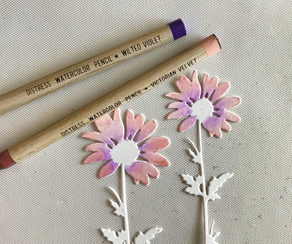 Photo of daisies from the Wildflower Stems 1 die set, Vault Wildflowers and Distress Watercolor Pencils for today’s Spring Flower Bouquet Card With Free SVG File Post.