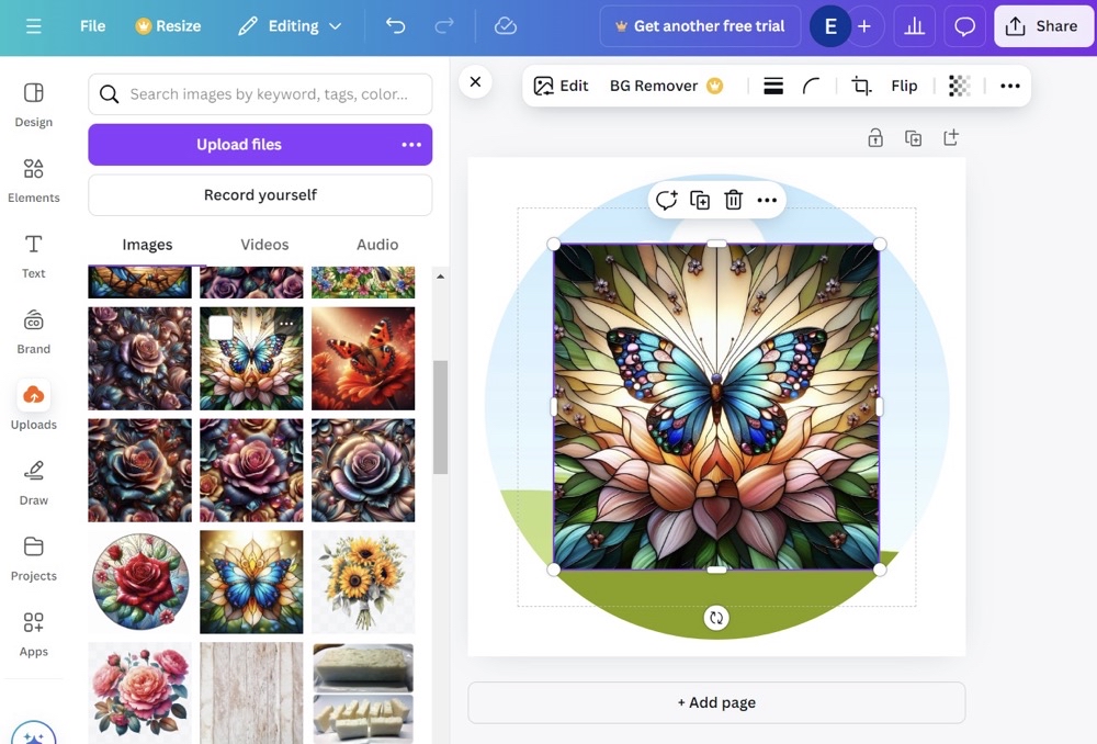 Photo showing how I clicked once on an uploaded image and moved it into the frame.