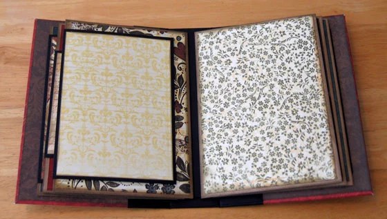 Photo showing pages 6 and 7 of today's mini album featuring the stack the deck binding system.
