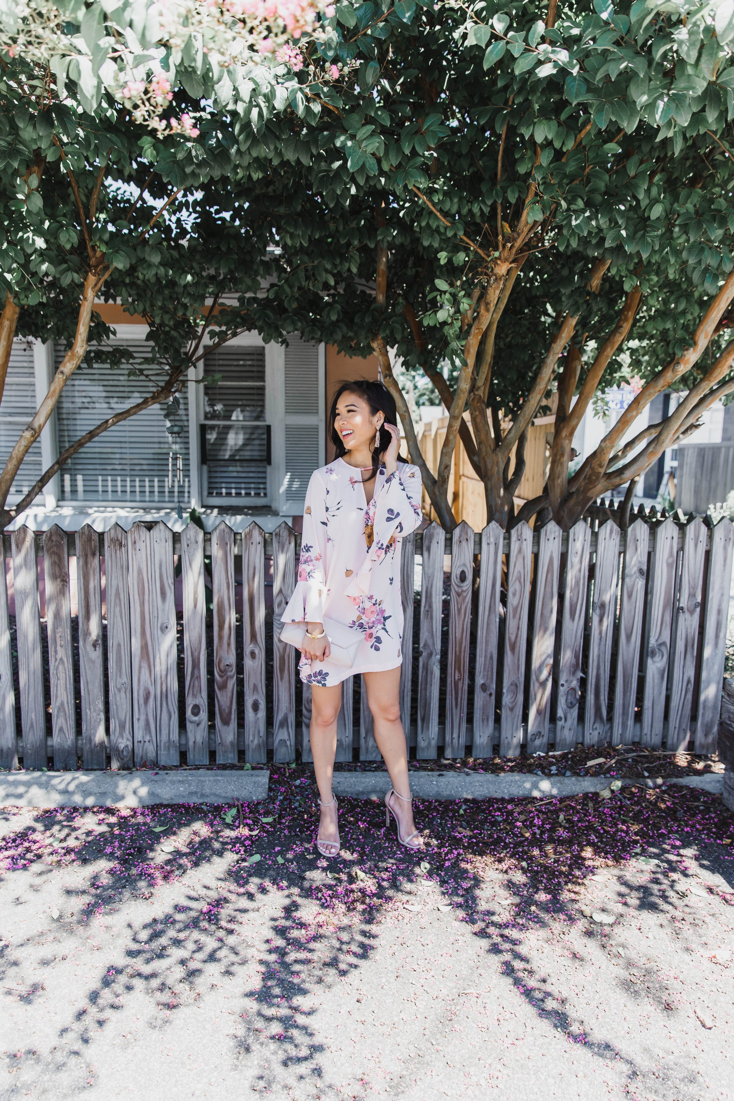 Virginia Beach Adventure Floral Mini Dress + Blush Clutch Color & Chic