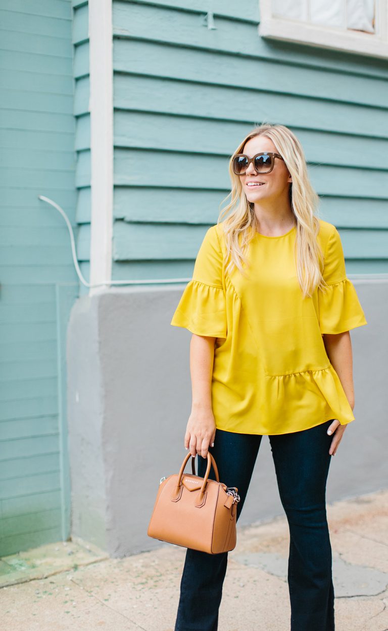 Mustard Ruffled Blouse Color By K