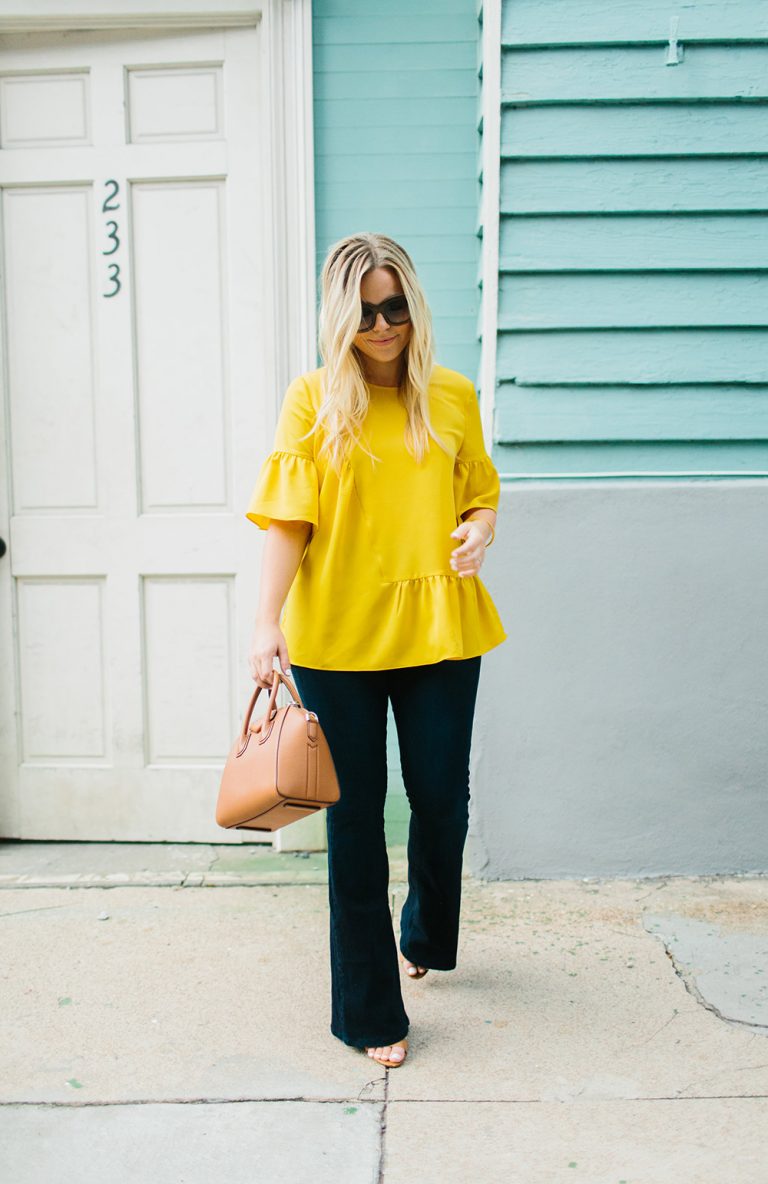 Mustard Ruffled Blouse Color By K