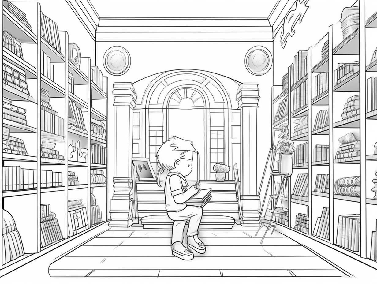 Printable Library Coloring Page Coloring Page