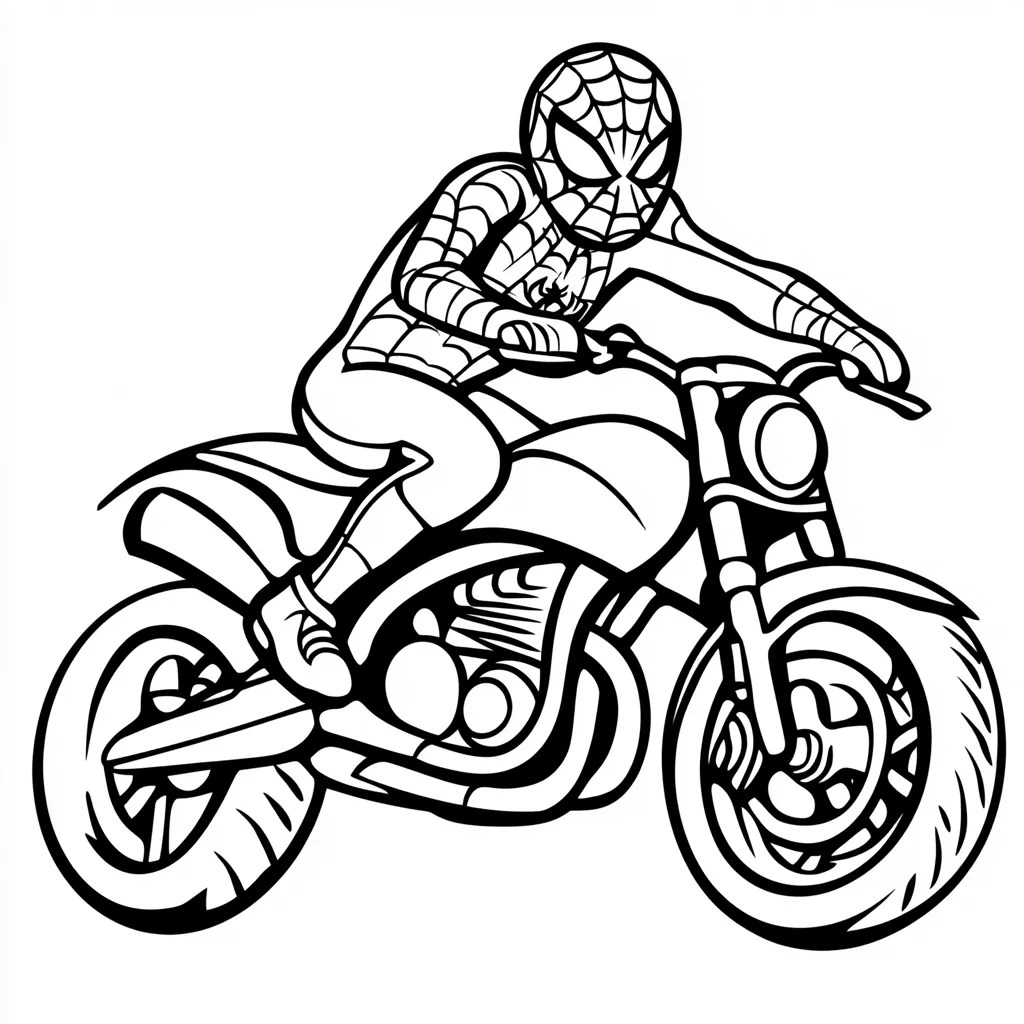 Spiderman Driving Motorcycle Coloring Page Free