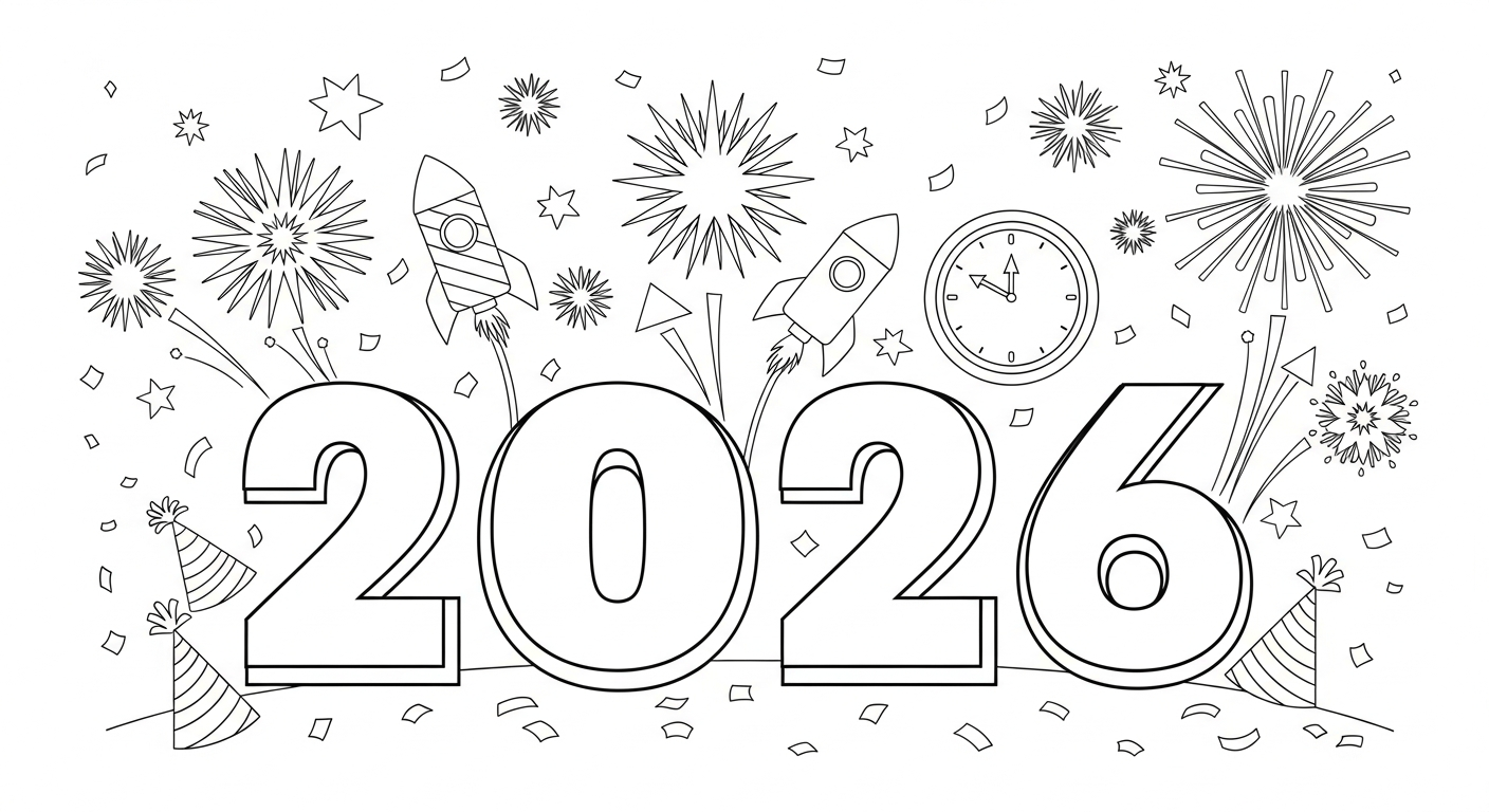 106 Värityskuvat 2026 PDF Uudenvuoden numeropiirrokset