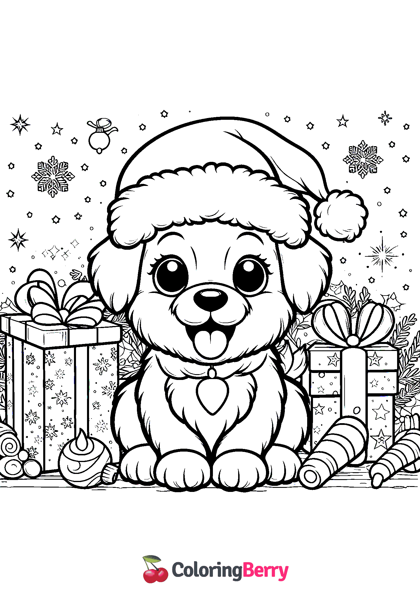 Christmas Puppy Coloring Page (Free PDF Printable)