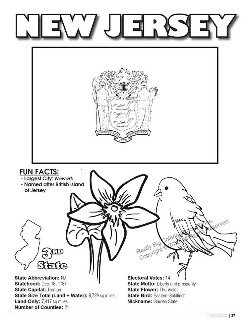 New Jersey State Coloring Book 8.5 x 11