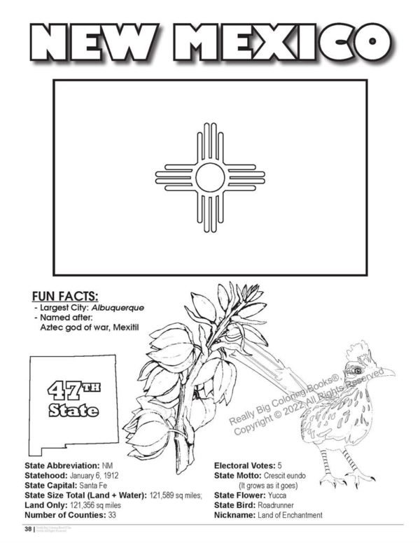 New Mexico State Coloring Book 8.5 x 11