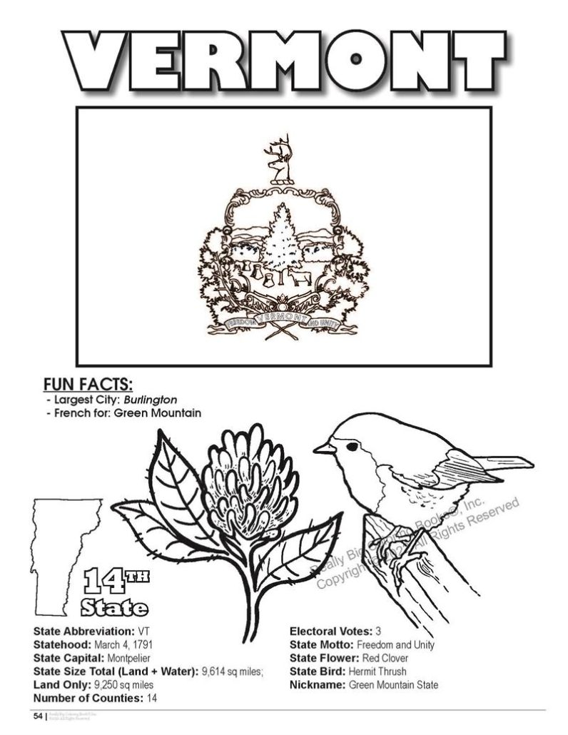 Vermont State Coloring Book 8.5 x 11