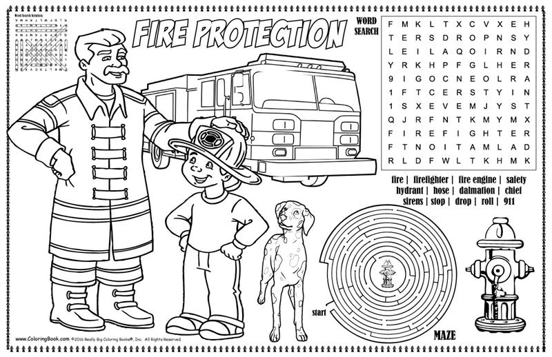 Fire Protection Coloring Colorable Placemat (11" x 17") ColoringBook