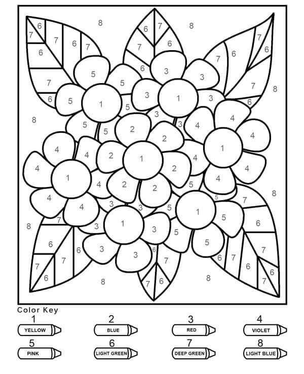 Basic Flower with Leaves Color By Number Download, Print Now!
