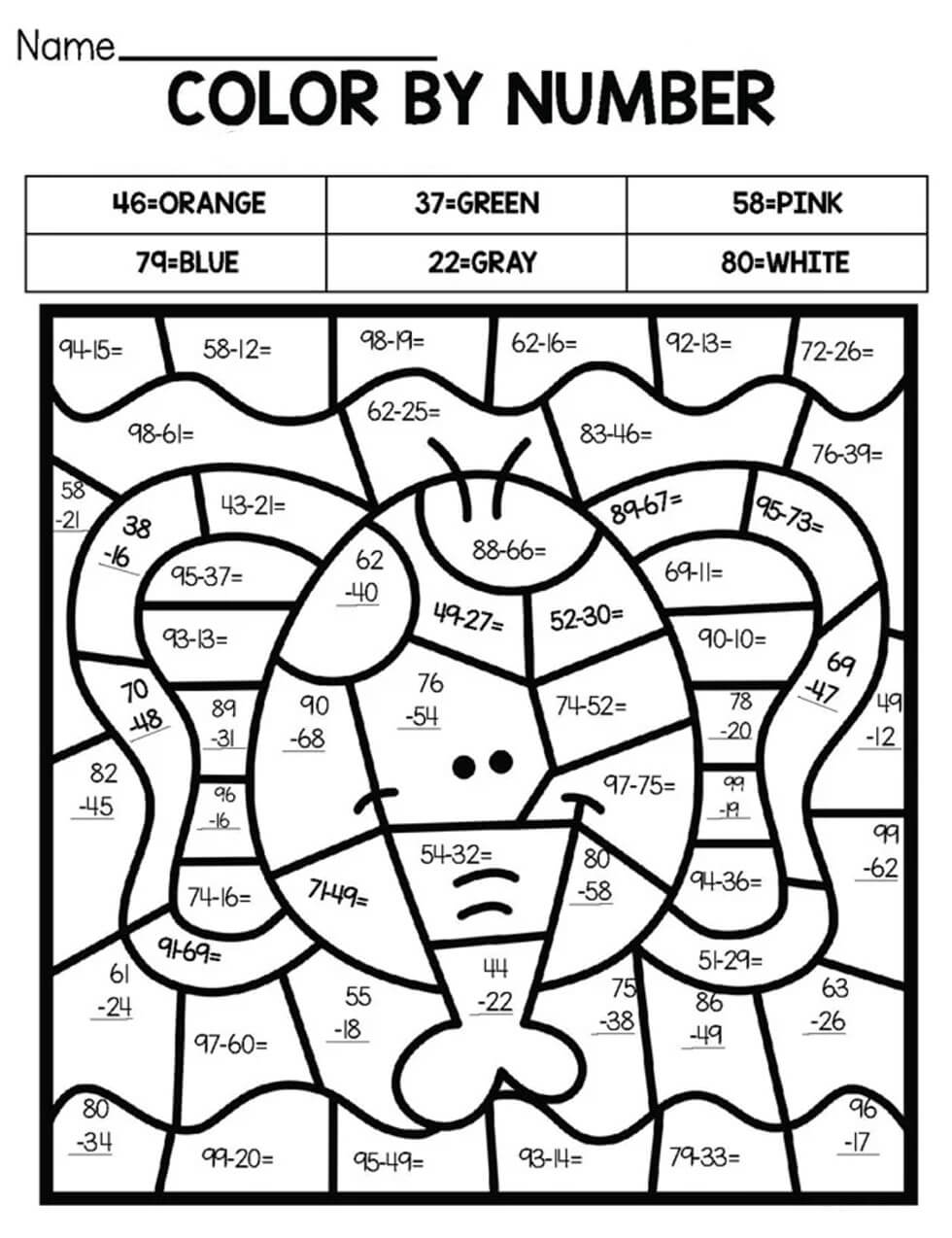 Elephant Color by Number Sheet 5 Download, Print Now!