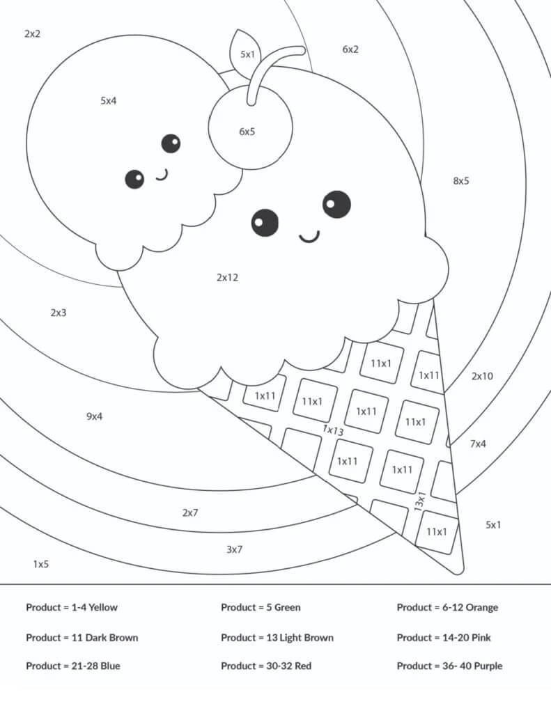 Sweet Ice Cream Color By Number Download, Print Now!