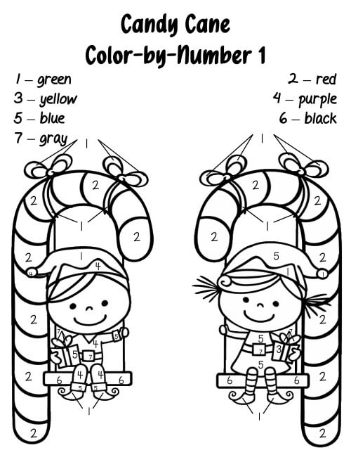 Two Childrens With Two Candy Canes Color By Number Download, Print Now!