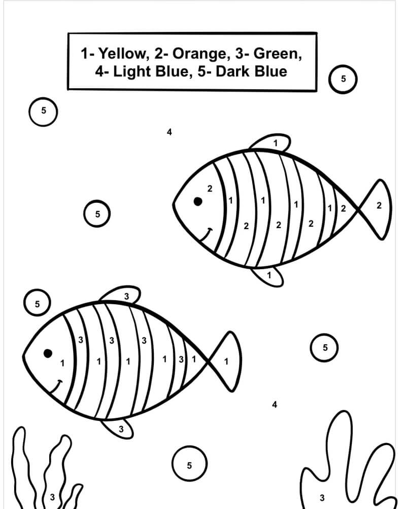 Two Rainbow Fish Color By Number Download, Print Now!
