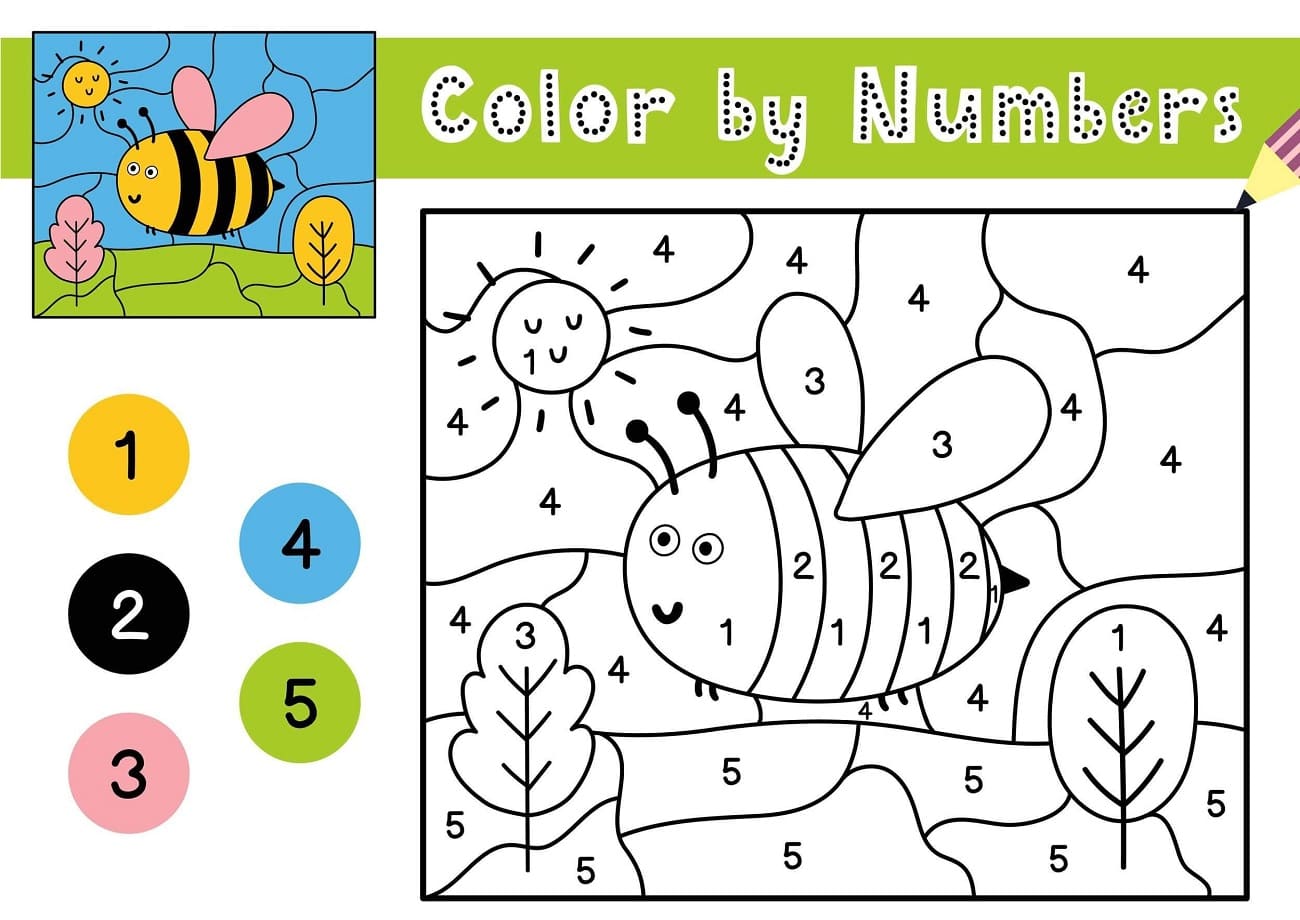 Flying Bee Color By Number Download, Print Now!