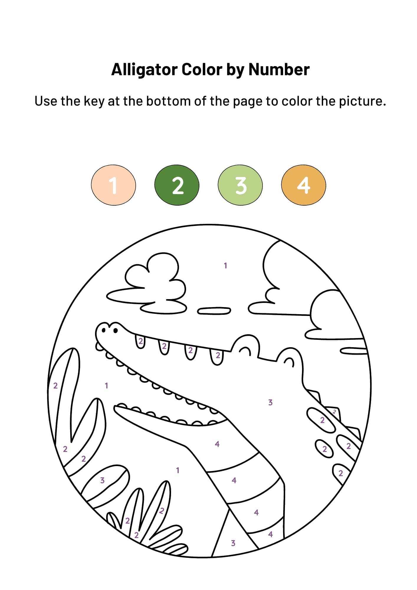 Print Alligator Color by Number Download, Print Now!