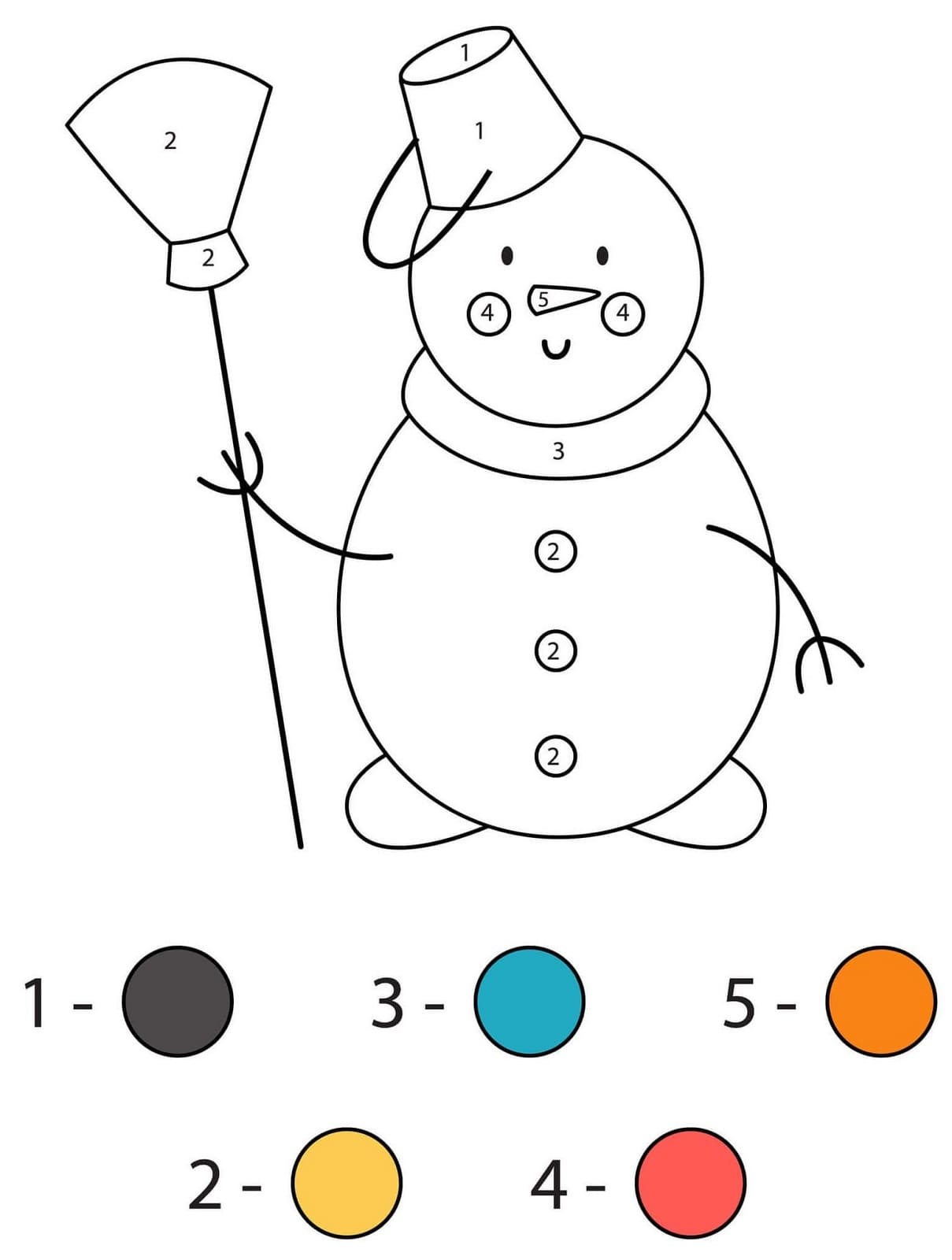 Simple Snowman Color By Number Download, Print Now!
