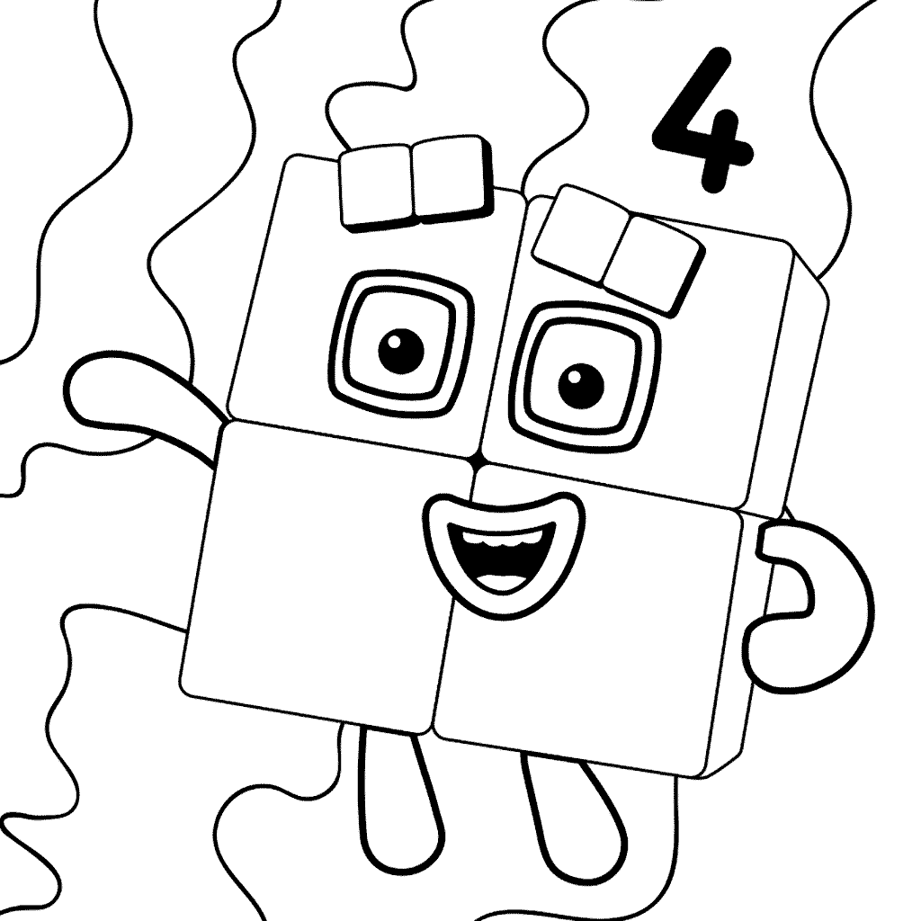 Numberblocks Number 4 Coloring Pages - Coloring Cool