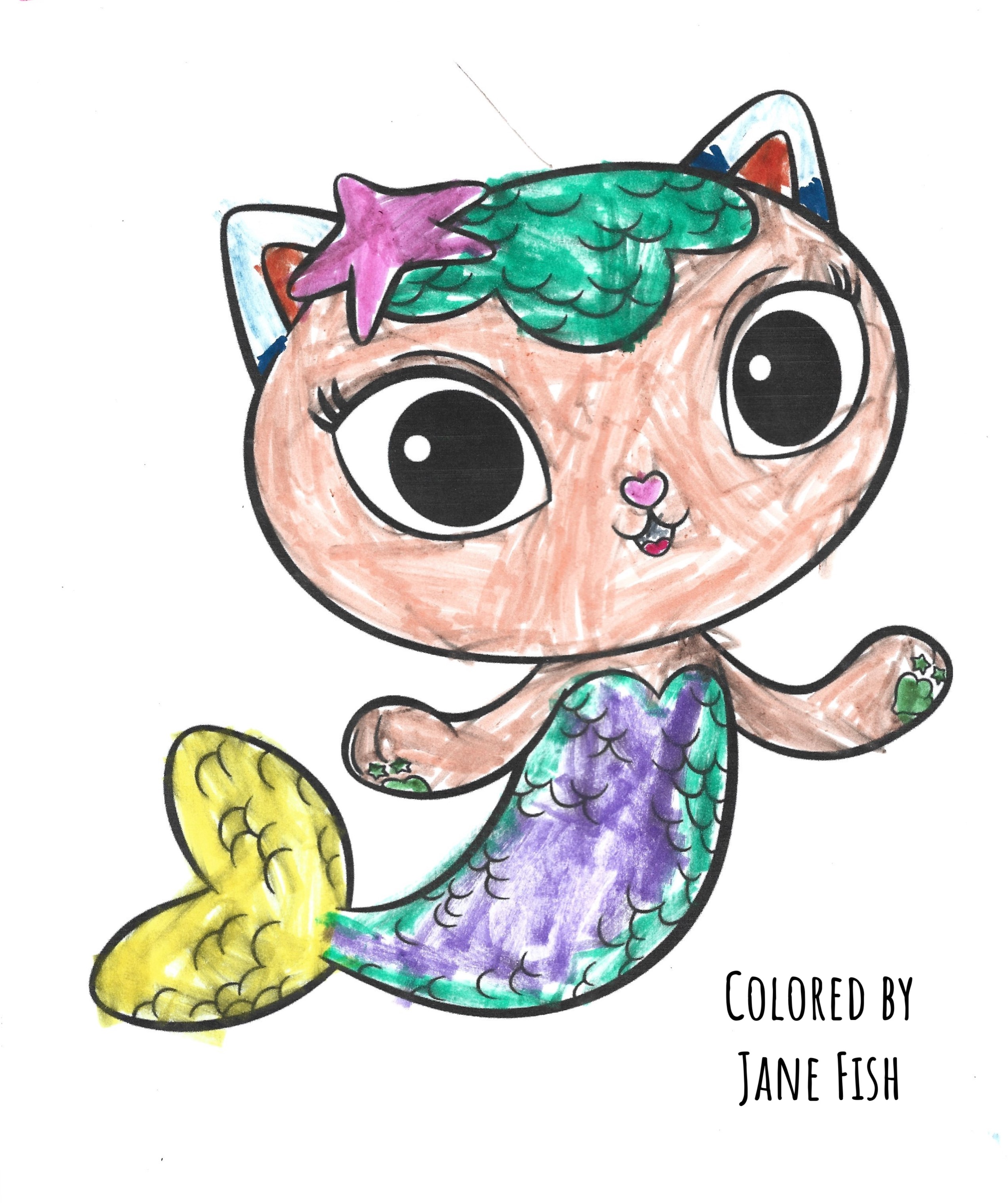 MerCat Coloring Page Printable Coloring Page For Kids colored by Jane (5), from Nebraska, US