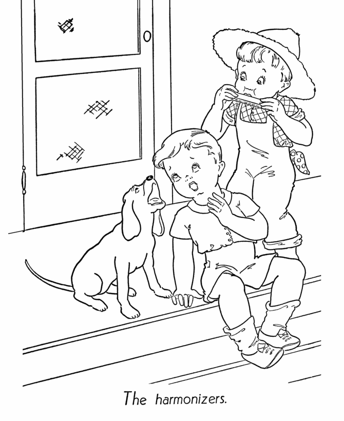 BlueBonkers Kids Coloring Pages Making Music On The Porch Coloring