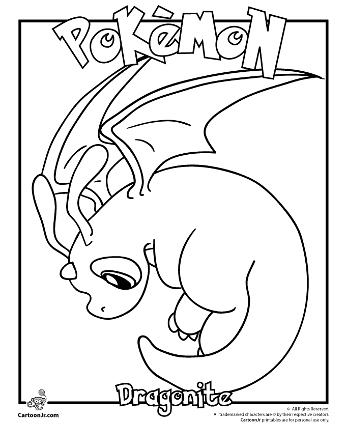 Pokemon Dragonite Coloring Pages Sketch Coloring Page