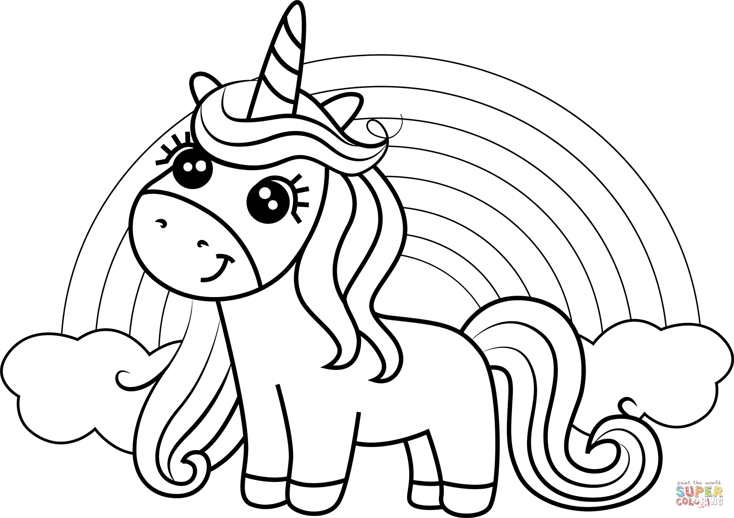 Unicorn With Rainbow Coloring Page. Free Printable Coloring Page