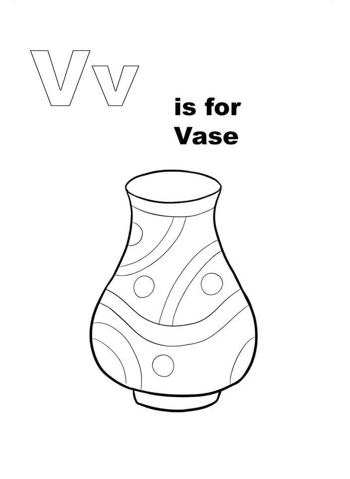 V é para Vaso para colorir, imprimir e desenhar