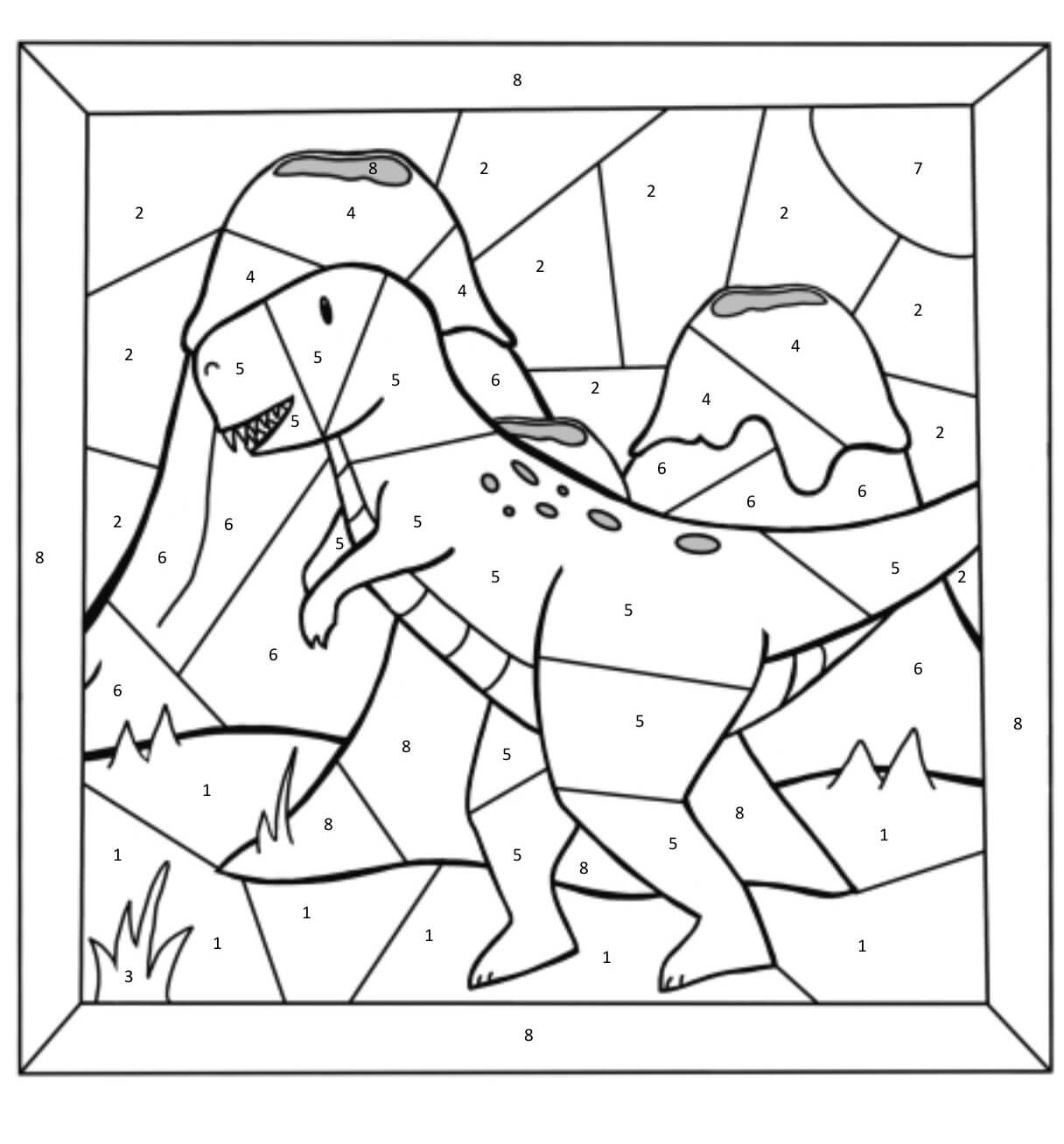 Dinosaur Coloring by Number Sheets coloring page Download, Print or