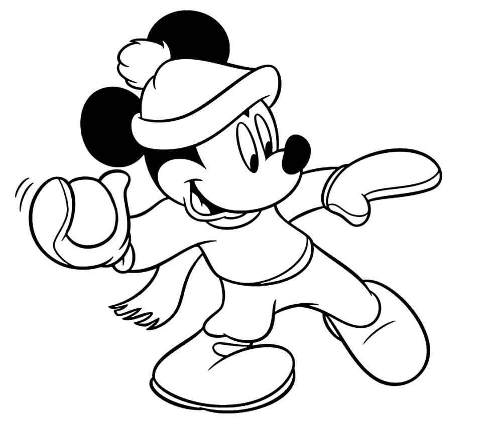Mickey Mouse in Winter coloring page Download, Print or Color Online