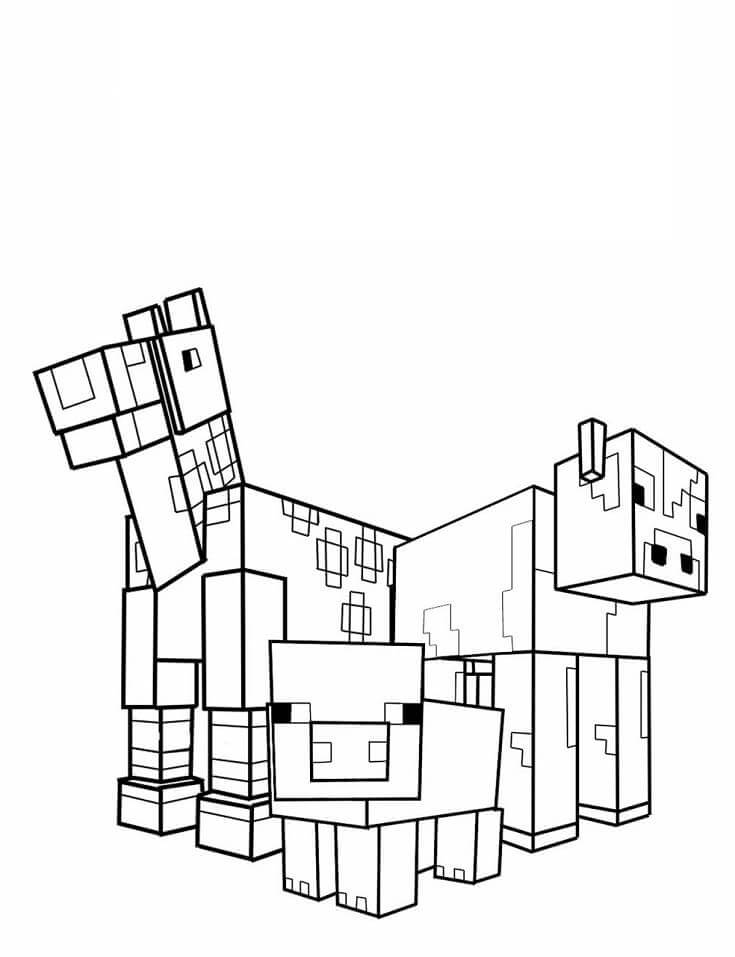 Three Minecraft Animals coloring page Download, Print or Color Online