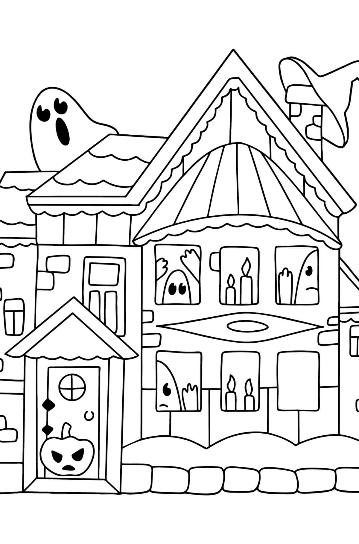 Haunted House with Ghosts coloring page Download, Print or Color