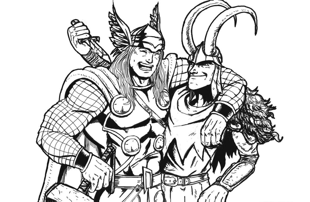 Thor and Loki coloring page Download, Print or Color Online for Free