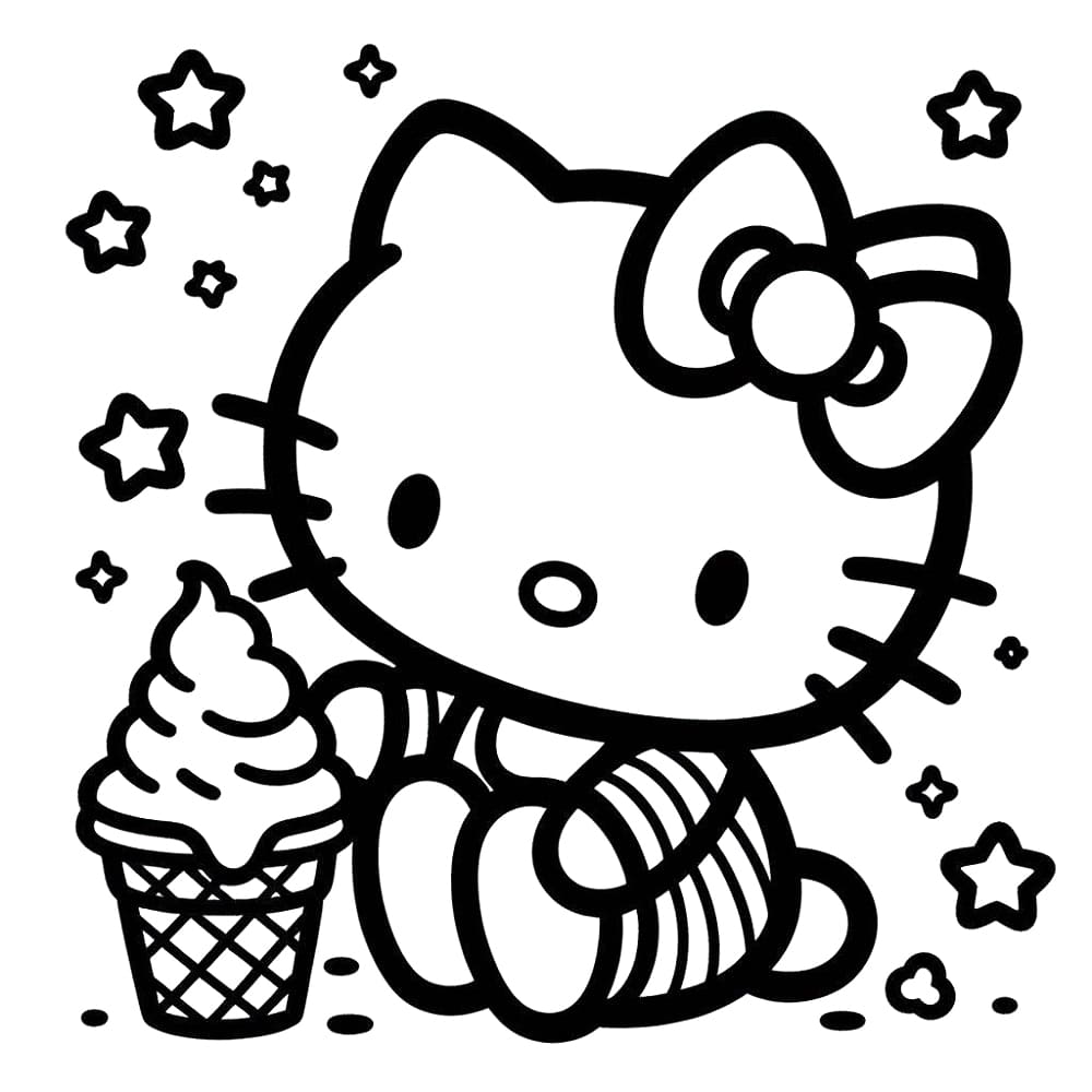 Hello Kitty with Ice Cream coloring page Download, Print or Color